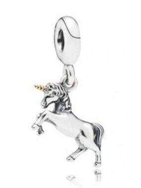 Pandora Sterling Silver & 14K Gold Two Tone Unicorn Bead Dangle Charm